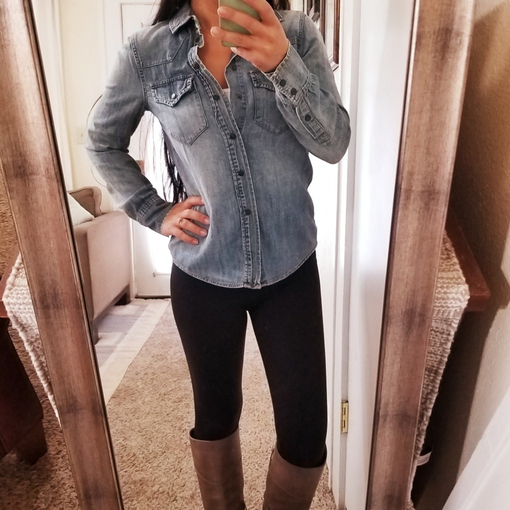 Madewell Snap Button Down Denim Chambray Shirt Xs - image 2